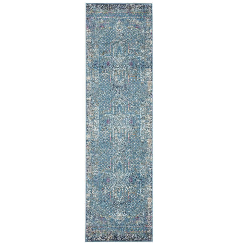 HomeRoots Blue 2 ft. x 6 ft. Runner Polypropylene Area Rug 2000385731 ...