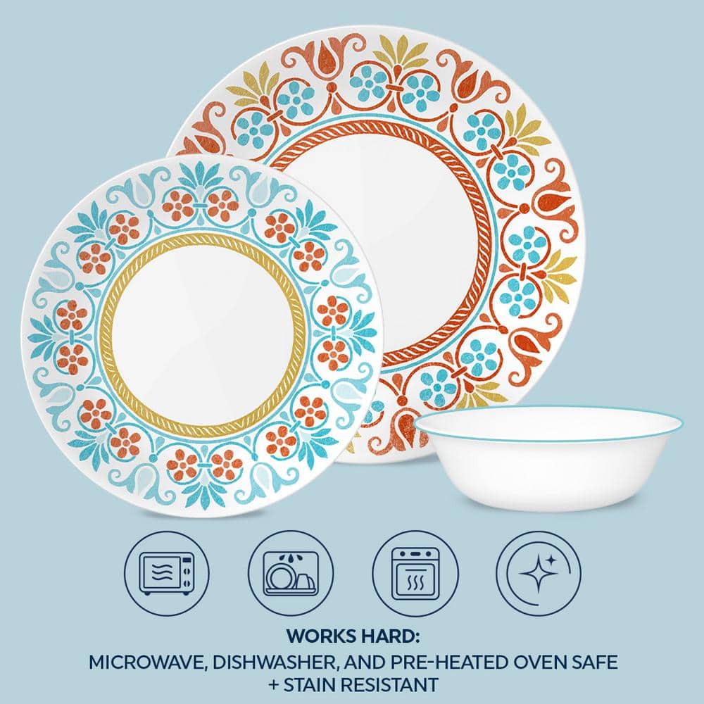 Terracotta Dreams Multicolor Floral Glass Dinnerware Set, Service for 4