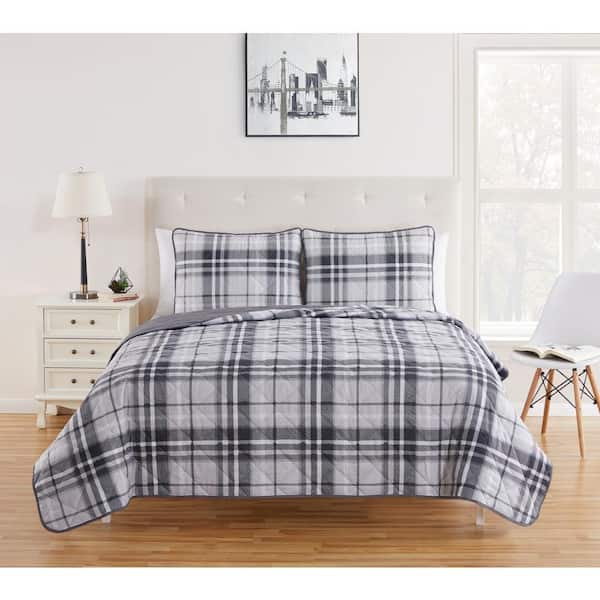 Morgan Home Fashions MHF Home Winston Gray Microfiber 3-Piece King Quilt Set