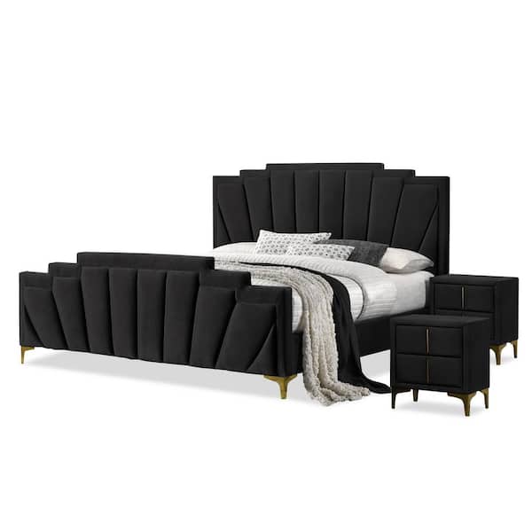 Furniture of America Cedarbrook 3-Piece Black with Care Kit Metal Queen Bedroom Set