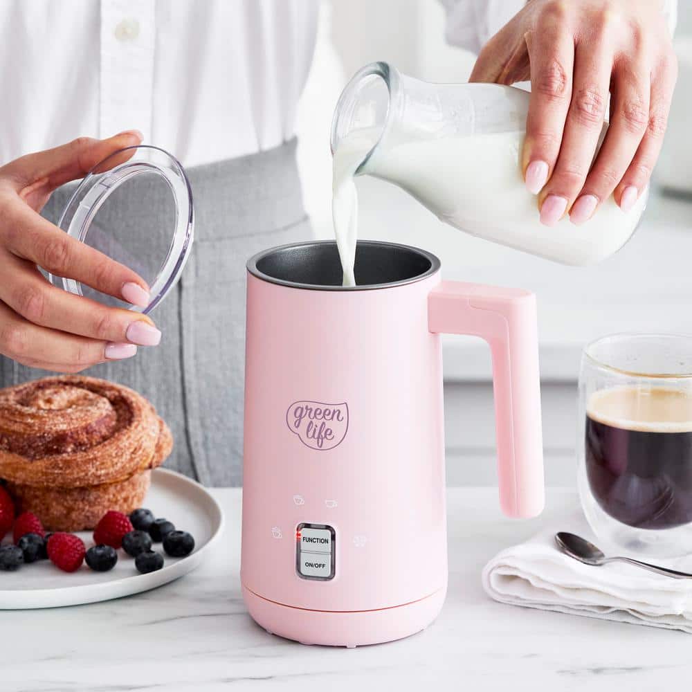 Pink Ceramic Electric Milk Frother with 4-in-1 Functionality