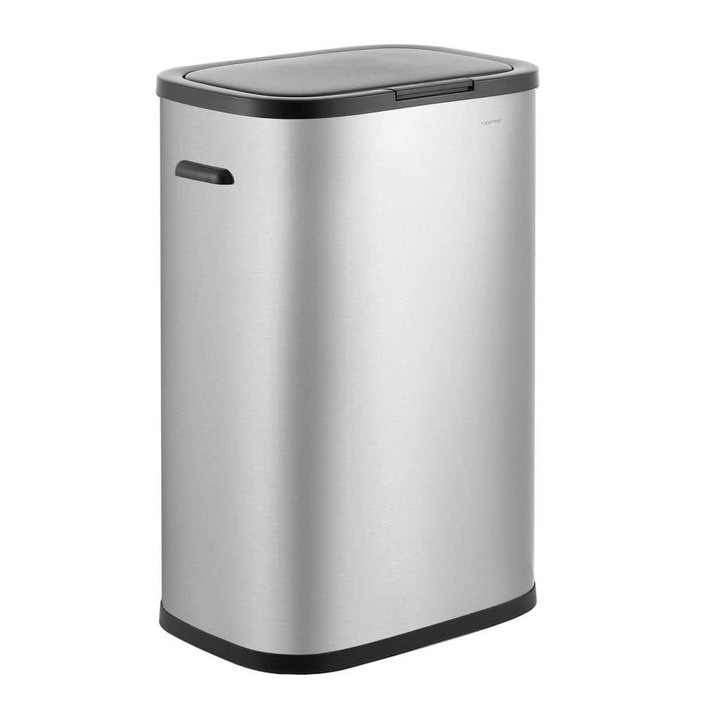 happimess Tammi Kitchen 14.5-Gal. Slim Metal Push Button Trash Can, Platinum Silver