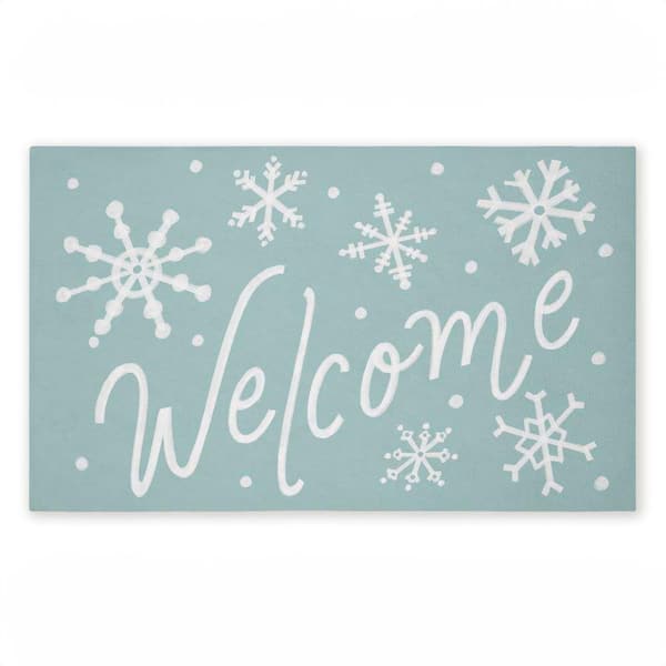 Holiday Welcome Snowflakes Green 18 in. x 30 in. Polyester Non-Slip Outdoor Door Mat