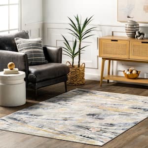 Daveign Abstract Lines Machine Washable Beige 4 ft. x 6 ft. Area Rug