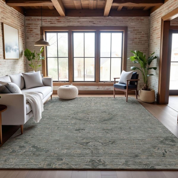 Mayfield Premium Machine Washable Abstract AMF1111 Sage 9 ft. x 12 ft. Area Rug