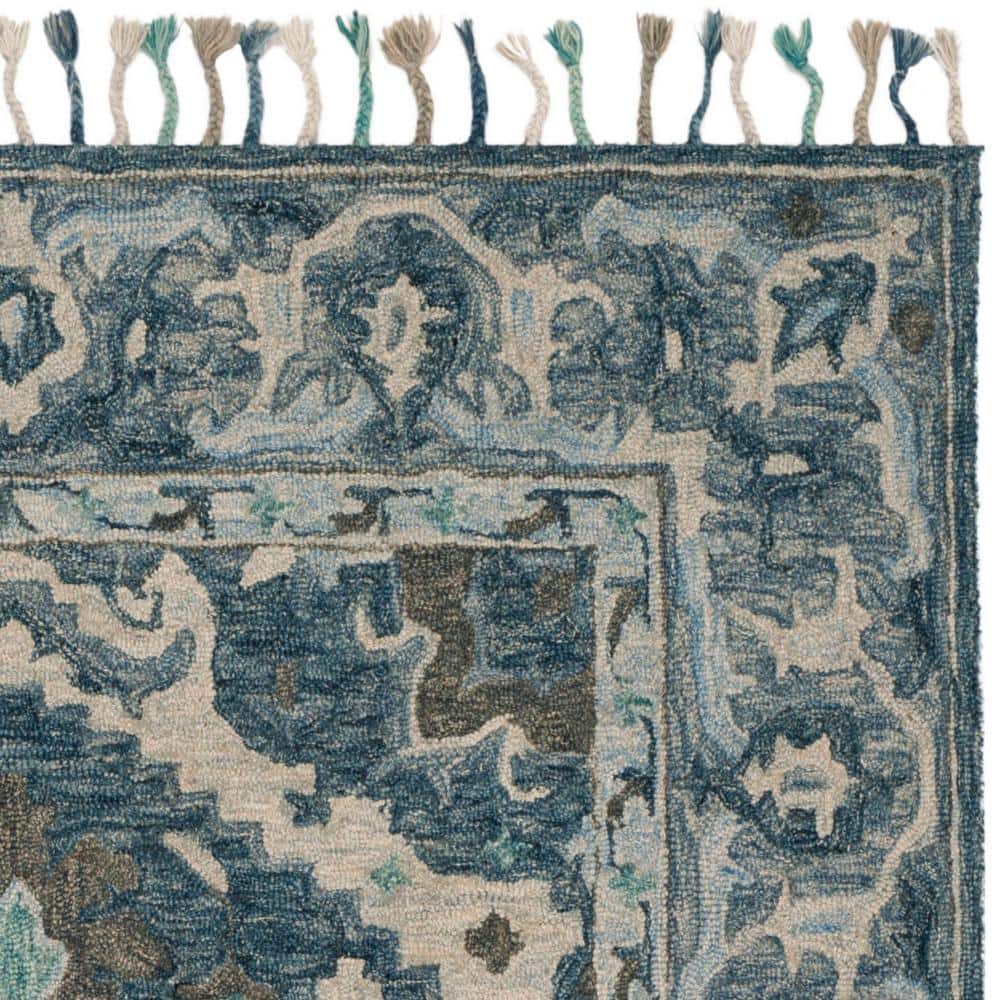 Bohemian Bliss Dark Blue Floral Hand-Tufted Wool Area Rug - 9' x 12'