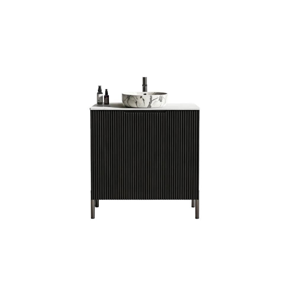 30 in. Freestanding Black Bath Vanity with White Solid Surface Top Unassembled price history on PriceWatchPro