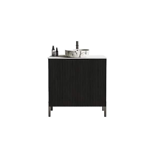30 in. Freestanding Black Bath Vanity with White Solid Surface Top Unassembled