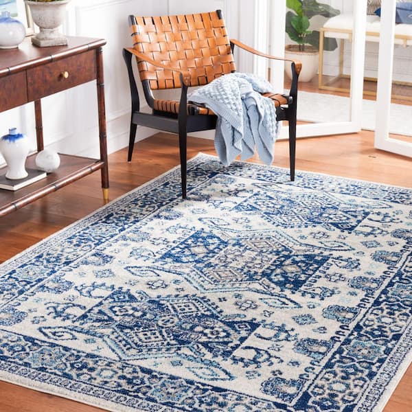 SAFAVIEH Tulum 8 ft. x 10 ft. Ivory/Blue Border Aztec Area Rug TUL285B ...