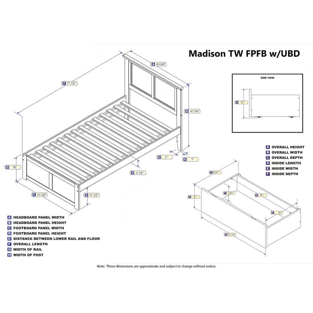 Madison Gray Twin XL Wood Platform Bed with Storage Drawers