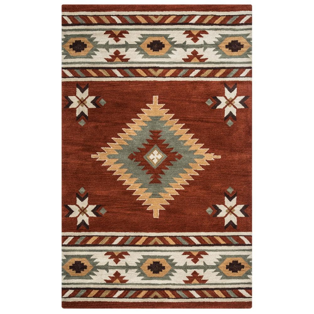 Ryder 5' x 8' Rust and Khaki Wool Tribal Area Rug