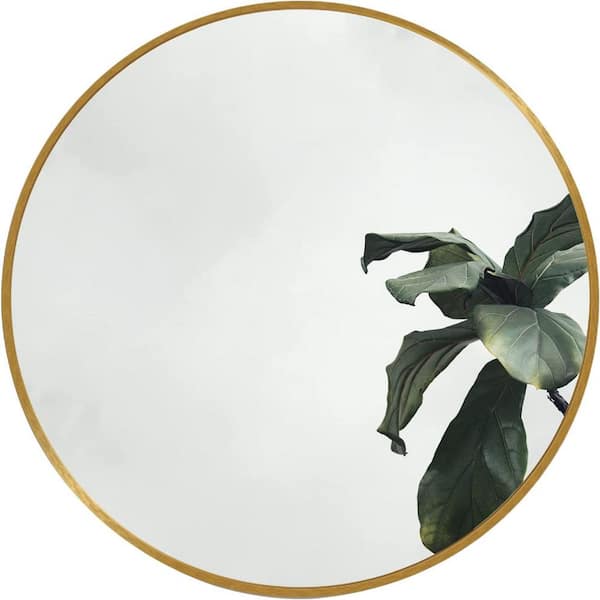 FAMYYT Flipped 20 in. W x 20 in. H Small Round Aluminium Framed Wall Bathroom Vanity Mirror in Gold