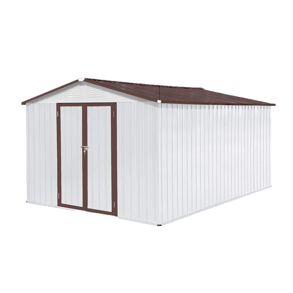Outdoor 10 ft. W x 12 ft. D Storage Garden Metal Shed Apex Peak Brown Roof 