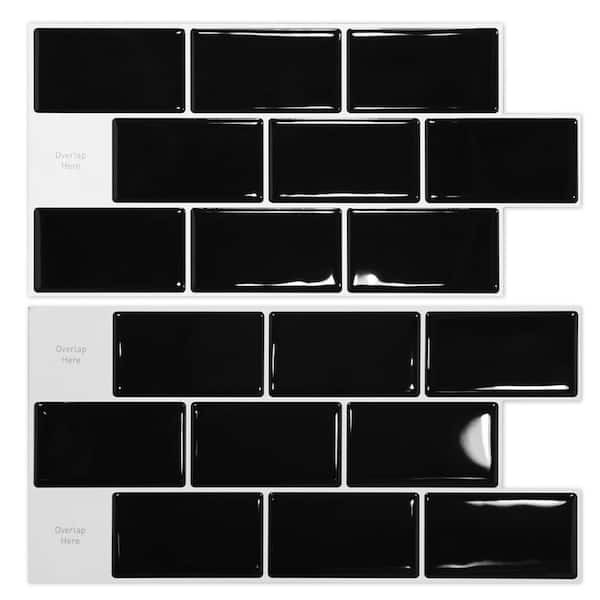Art3d Black 12 in. x 6 in. Vinyl Peel and Stick Backsplash for Bathroom Laundry Room RV Stove, covers 9.5 Sq. Ft. 10-Pack