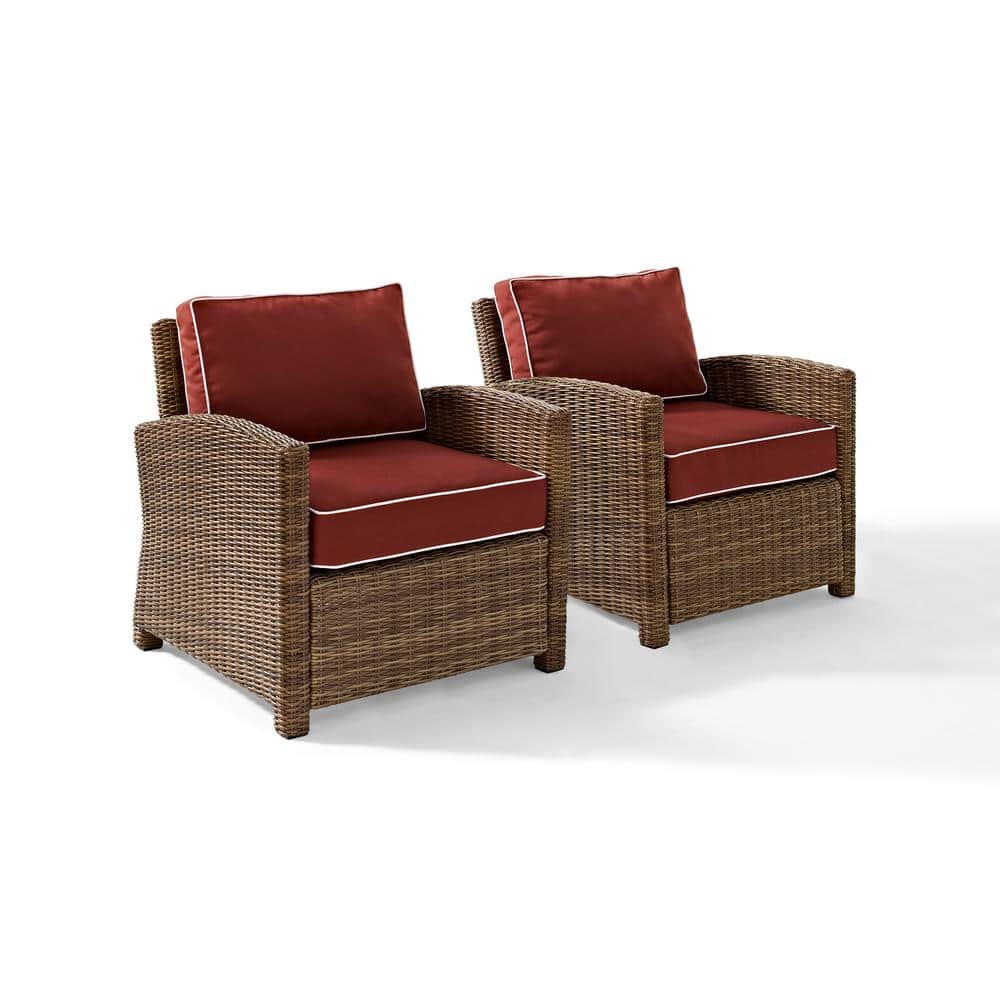 Bradenton 2-Piece Brown Wicker Outdoor Armchair Set with Red Cushions