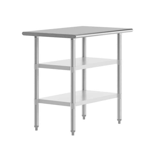 Reese Stainless Steel Metal 36.0 in. Portable Kitchen Prep Table with 2 Adjustable Galvanized Steel Undershelves