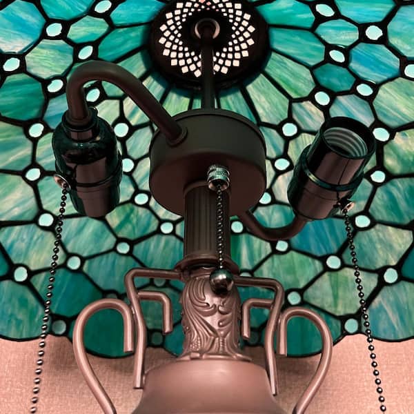 VINPLUS 24in. Dark Bronze Tiffany Table Lamp with Blue Stained