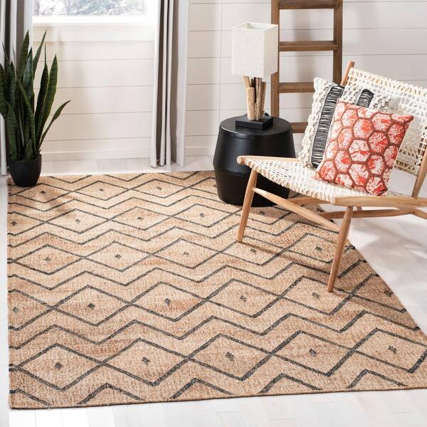 Kilim Natural/Charcoal 9 ft. x 9 ft. Geometric Diamonds Square Area Rug
