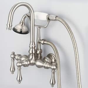 3-Handle Vintage Claw Foot Tub Faucet with Handshower and Lever Handles in Brushed Nickel