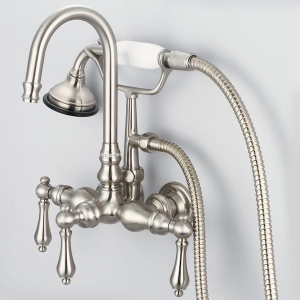 Water Creation 3-Handle Vintage Claw Foot Tub Faucet with Handshower and Lever Handles in Brushed Nickel