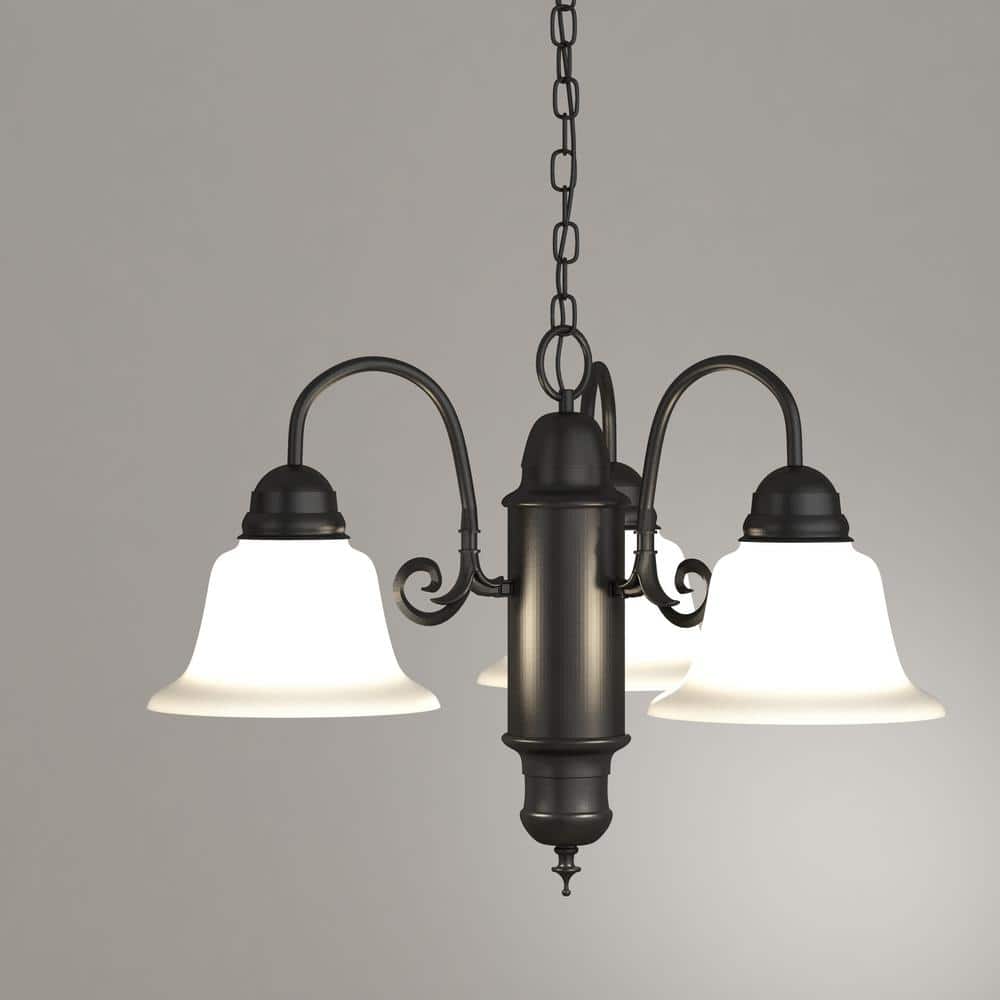 Manzanita Dark Brown Metal 3-Light Chandelier with Frosted Marble Glass