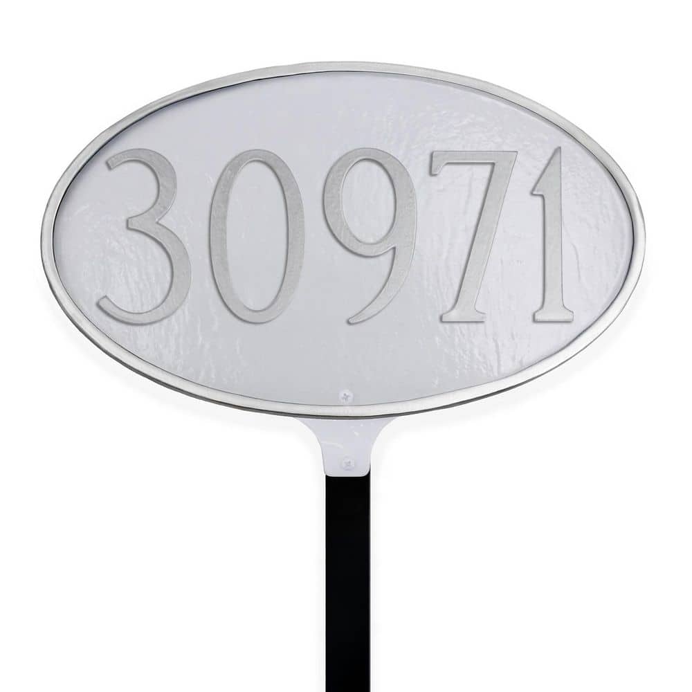 Classic Oval Small Address Sign Plaque with Lawn Stake - White/Silver product image for price tracking