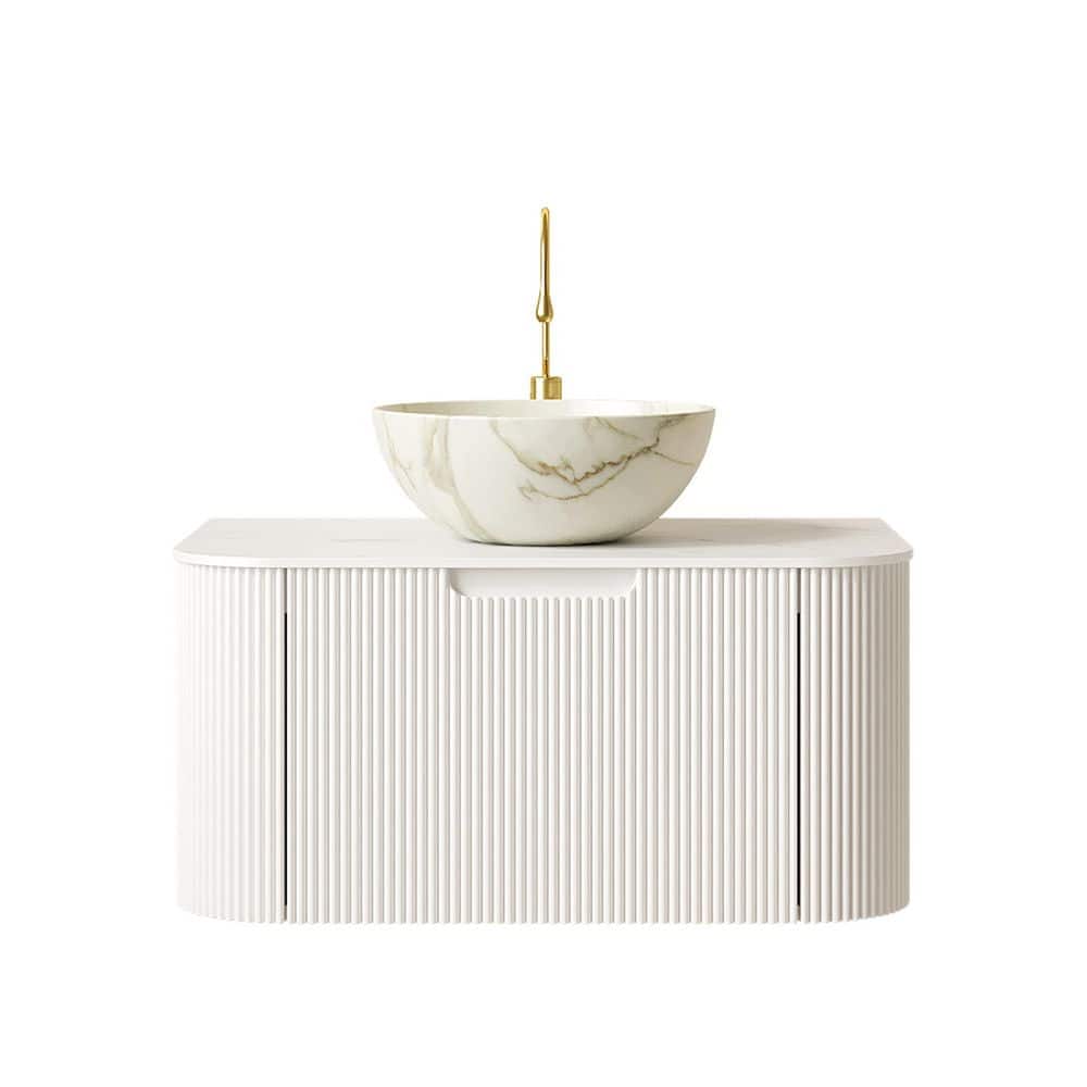 30 in. W x 19 in. D x 14 in. H Single Sink Floating Bath Vanity in White with White Sintered Stone Top price history on PriceWatchPro