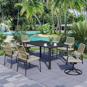 7-Piece Metal Outdoor Dining Set with Gray Cushion