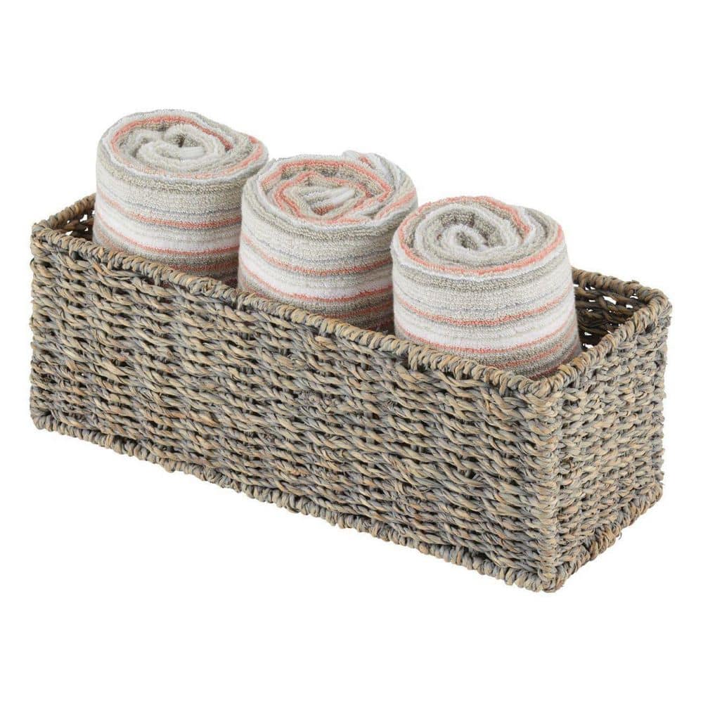 Dracelo Natural Woven Seagrass Bathroom Toliet Roll Holder Storage Organizer Basket Bin, Use on Bathroom Countertop Gray