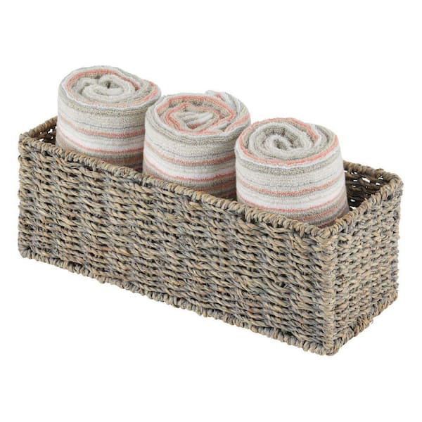 Natural Woven Seagrass Bathroom Toliet Roll Holder Storage Organizer Basket  Bin, Use on Bathroom Countertop Gray