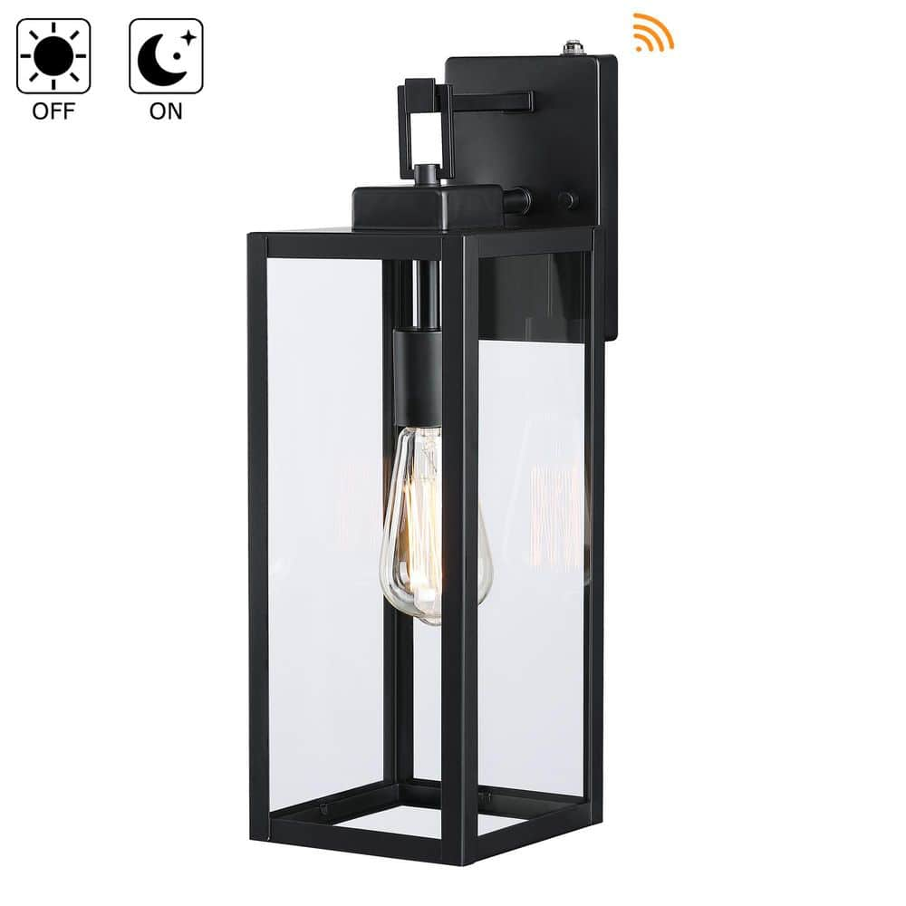 Hukoro 18 in. 1-Light Matte Black Outdoor Wall Lantern with Dusk to ...