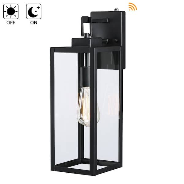 Hukoro 18 in. 1-Light Matte Black Outdoor Wall Lantern with Dusk to ...