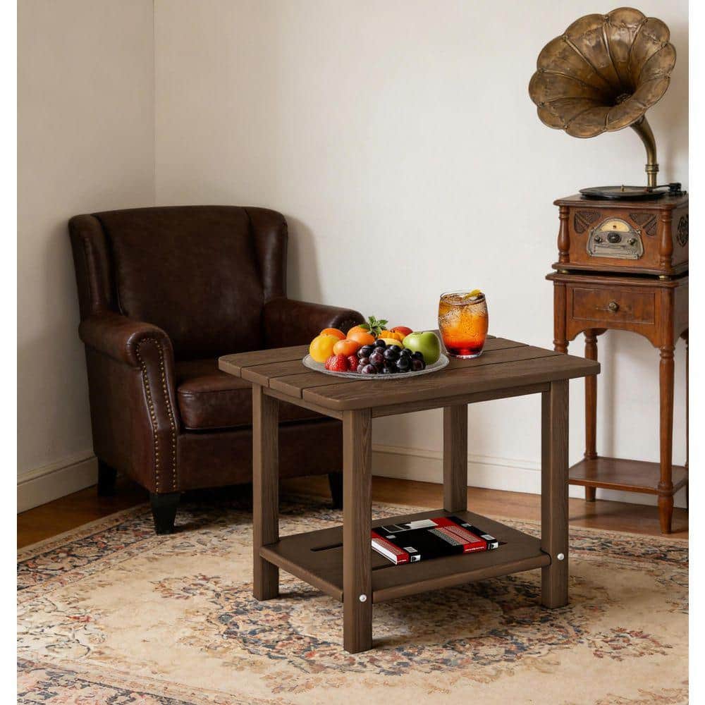 Coffee HDPE Adirondack Side Table, 2-Tier Outdoor End Table for