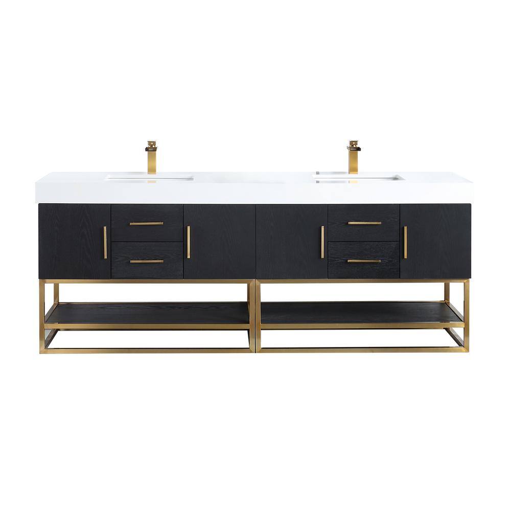 Bianco Double Vanity in Black Oak with White Stone Top