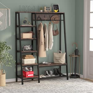 Hiers Brown Entryway Hall Tree with Storage Shelves and 4 Hooks for Hallway Bedroom