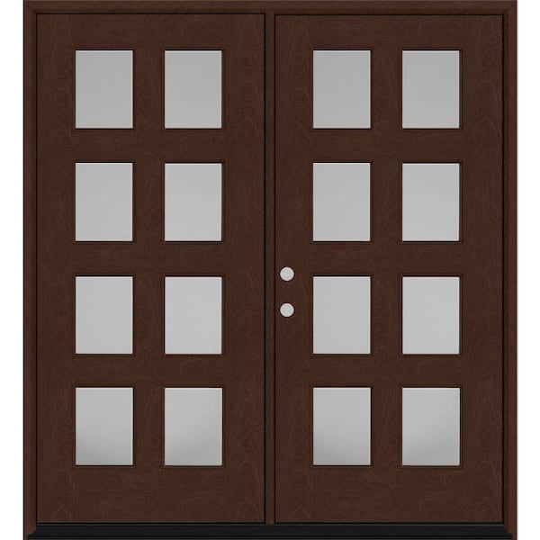 Steves & Sons Regency 72 in. x 80 in. 8L Modern Clear Glass RHIS Chestnut Stained Fiberglass Double Prehung Front Door w/6 in. Jamb