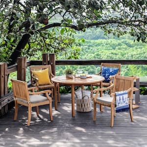 Mosko 5-Piece Teak Wood Outdoor Dining Set with Beige Cushion