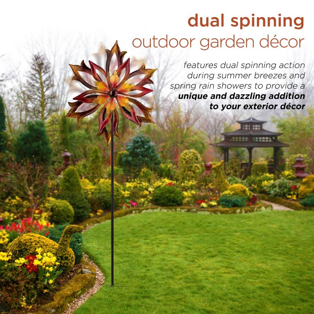 96" Brown Iron and Glass Dual Kinetic Garden Spinner