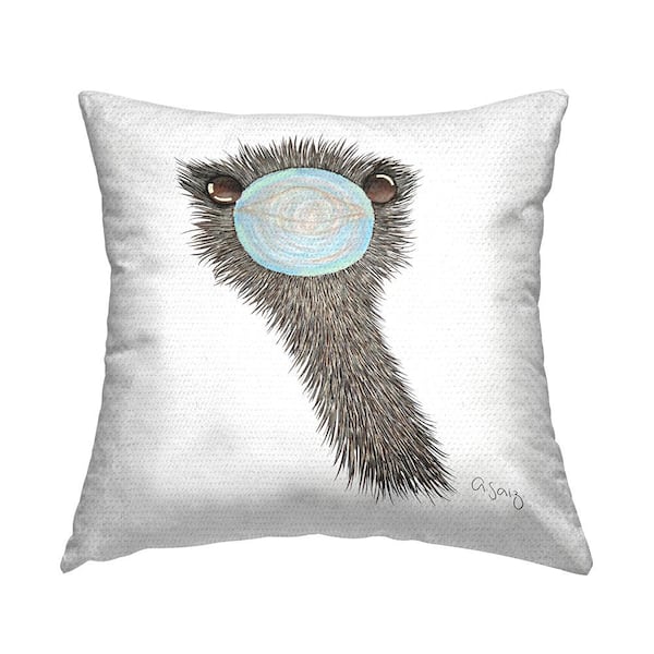 Stupell Industries Funny Ostrich with Bubble Gum Brown Square Outdoor Throw Pillow