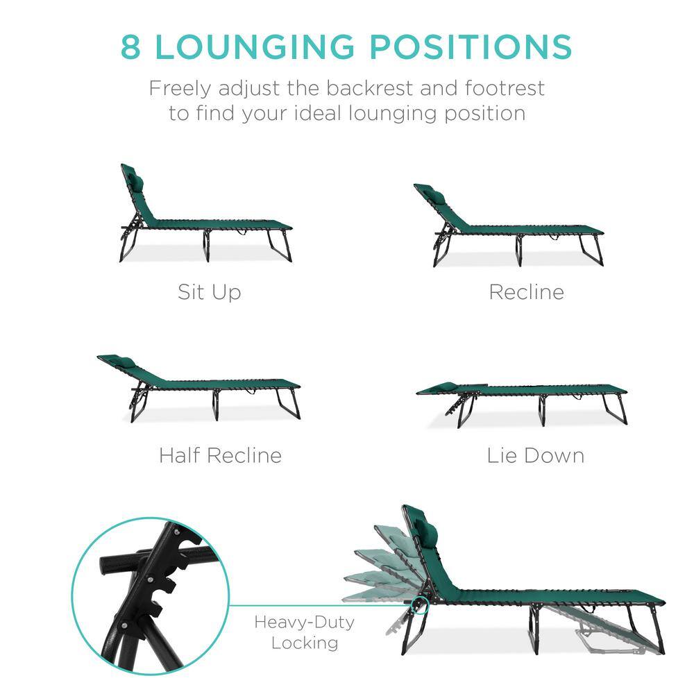 Forest Green Adjustable Folding Outdoor Chaise Lounge Chair with Cushions