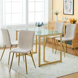 Slip Scargill Beige 5-Pcs Elegant Dining Set with Glass Top Gold Leg Table and Fabric Upholstered Chairs (Seat 4)