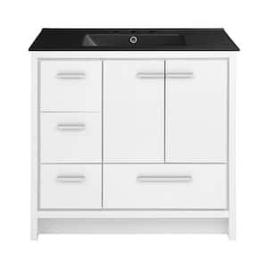 Virage 36 in. W Bathroom Vanity in White with Black, 3-Hole Ceramic Sink Top