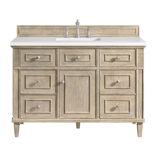 James Martin Vanities Lorelai 48.0 in. W x 23.5 in. D x 34.06 in. H Single Sink Bathroom Vanity in Whitewashed Oak with White Zeus Quartz Top