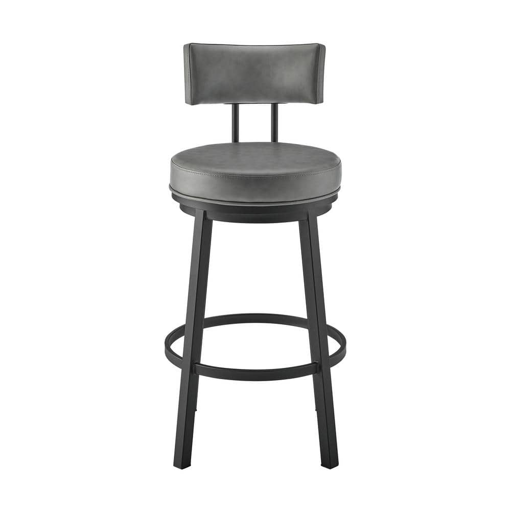 Gray Faux Leather Swivel Bar Stool with Metal Frame