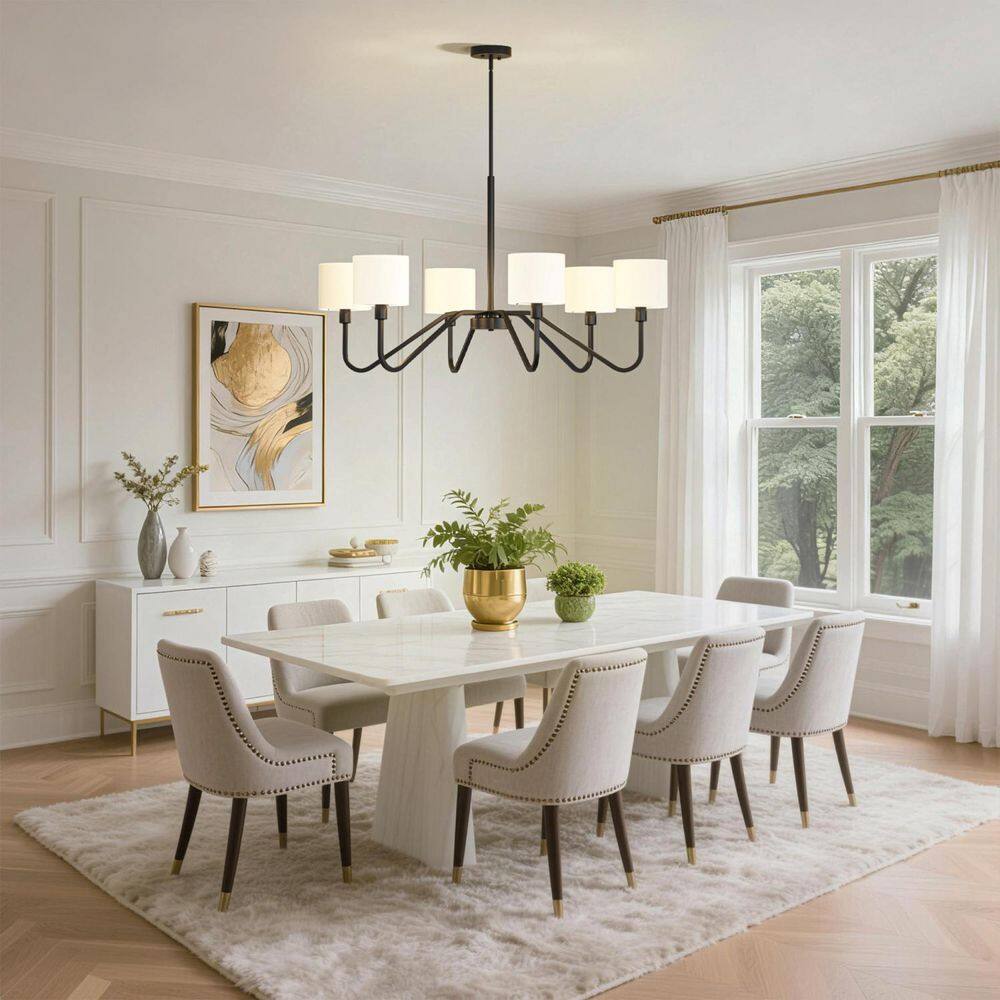 39 in. 6-Light Black Modern Chandelier, Ceiling Light with White Fabric Shades for Living Room, Bedroom, Dining Room price history on PriceWatchPro