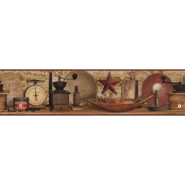 York Wallcoverings Country Keepsakes Country Coffee red/brown, red, brown, black, beige, ecru Wallpaper Border