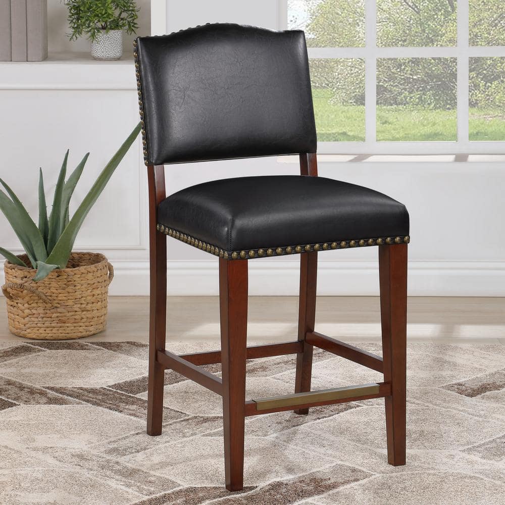 Denver 40" Brown Leather and Wood Counter Stool