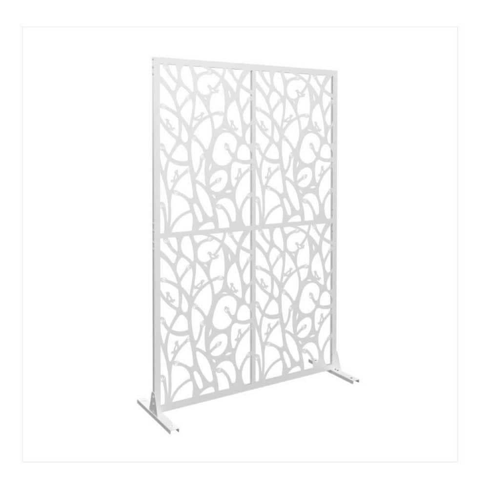 4 ft. W x 8 ft. H Indoor/Outdoor Metal Privacy Garden Fence Panel Free Standing Decorative in White Bird Shape