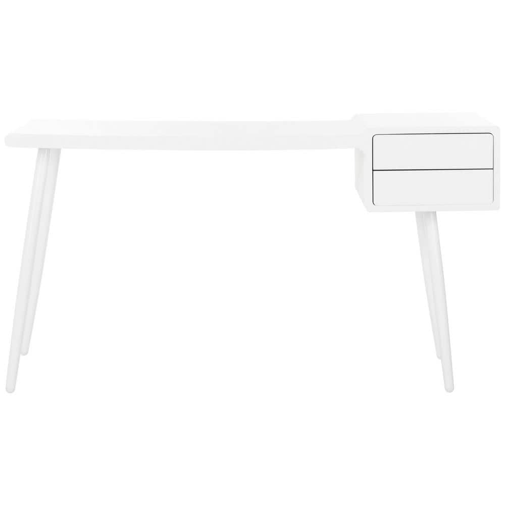 White Wood Mid-Century Modern Writing Desk with Drawers