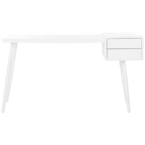 55 in. Rectangular White 2 Drawer Writing Desk with Built-In Storage